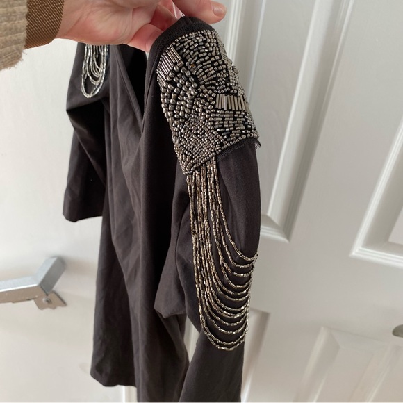 NWT H&M Charcoal Grey Bodycon Dress w/ Superhot Embellished Sequined Shoulders - Picture 9 of 12